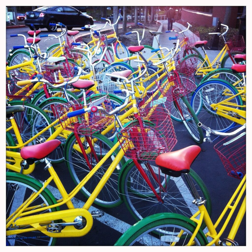 Lots of bicycles on city street