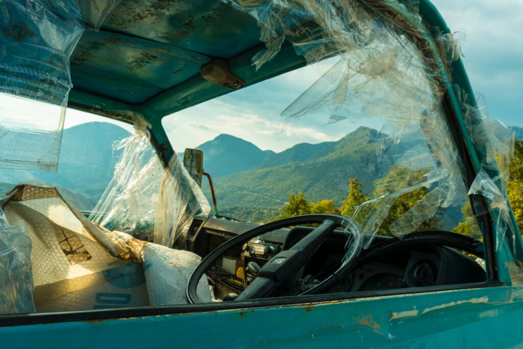 Truck with broken windshield