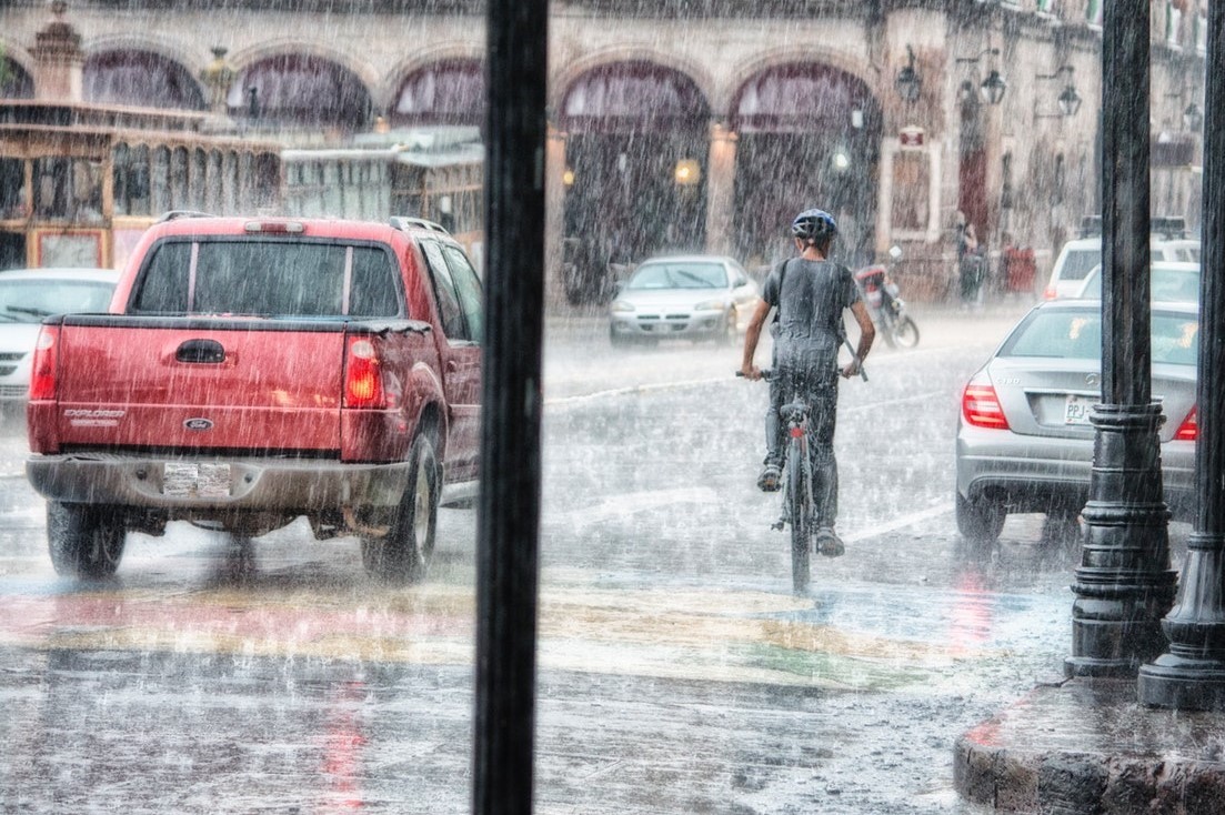 Bicycle in street in rain