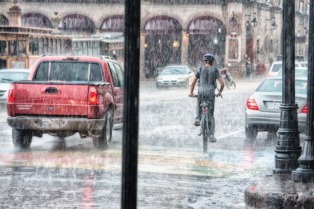 Bicycle in street in rain