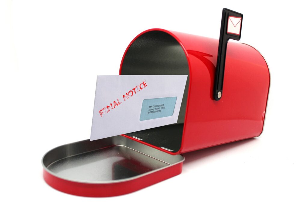 Final bill notice in mailbox