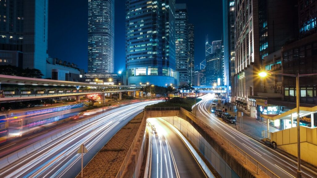 Time laps of headlights on a freeway at night