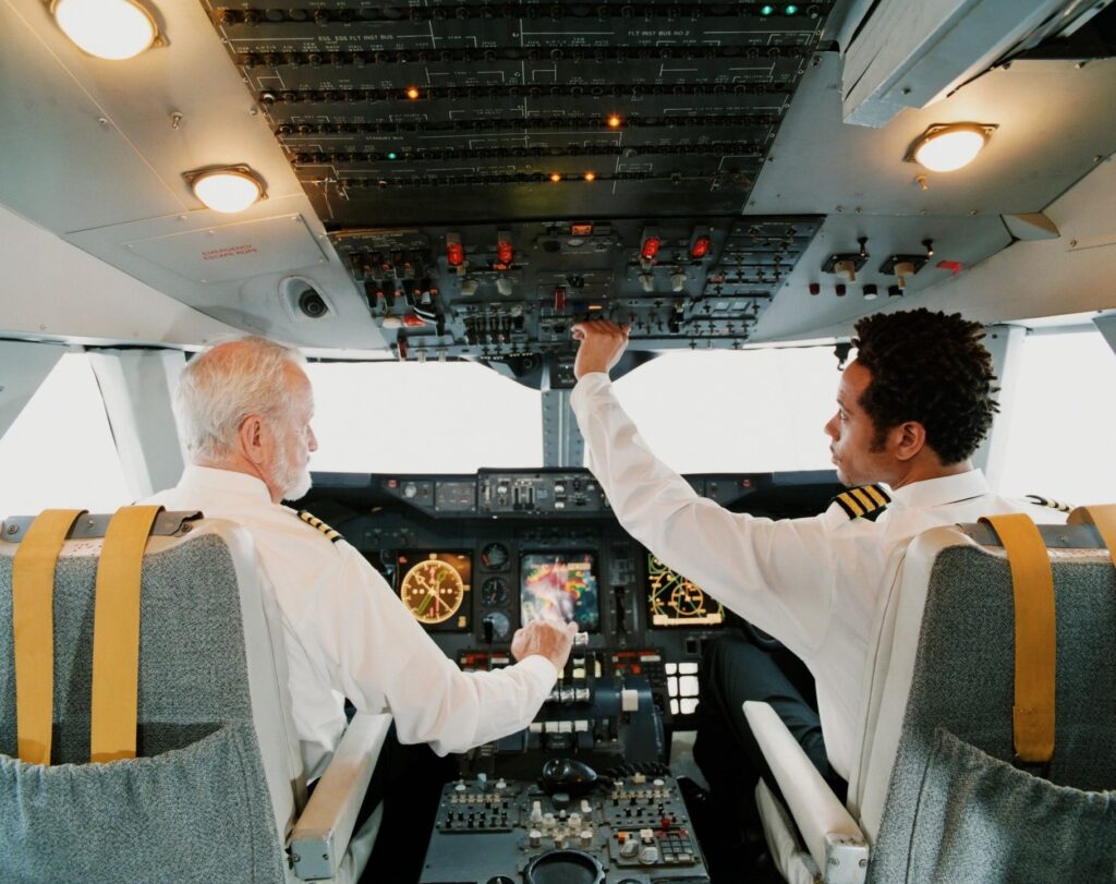 Pilots in cockpit